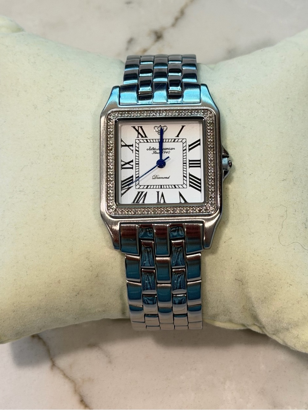 Jules Jurgensen Classic Square Watch in Silver with Diamond Bezel - Picture 6 of 10